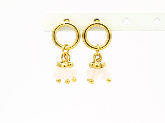 Earrings Nani rose quartz, silver or gold stainless steel