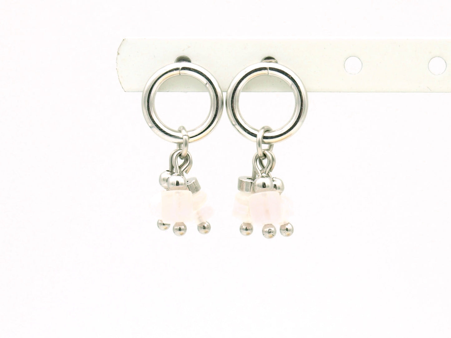 Earrings Nani rose quartz, silver or gold stainless steel