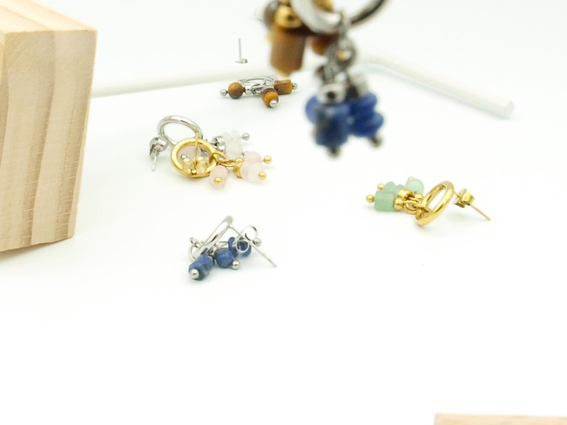 Earrings Nani aventurine, silver or gold stainless steel