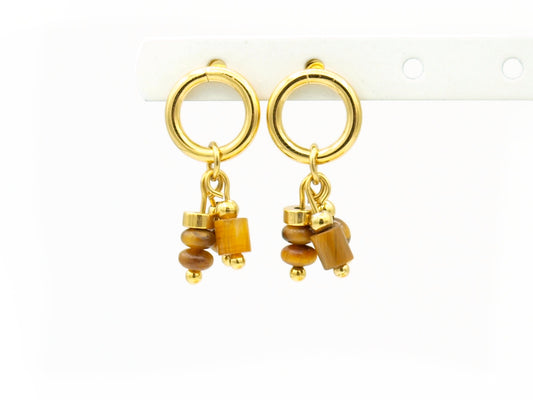 Earrings Nani tiger's eye, silver or gold stainless steel