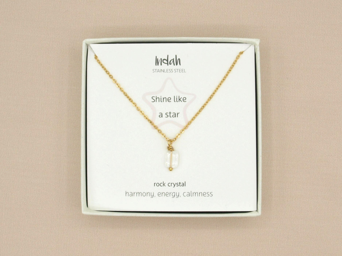 Necklace rock, rock crystal, silver and gold stainless steel