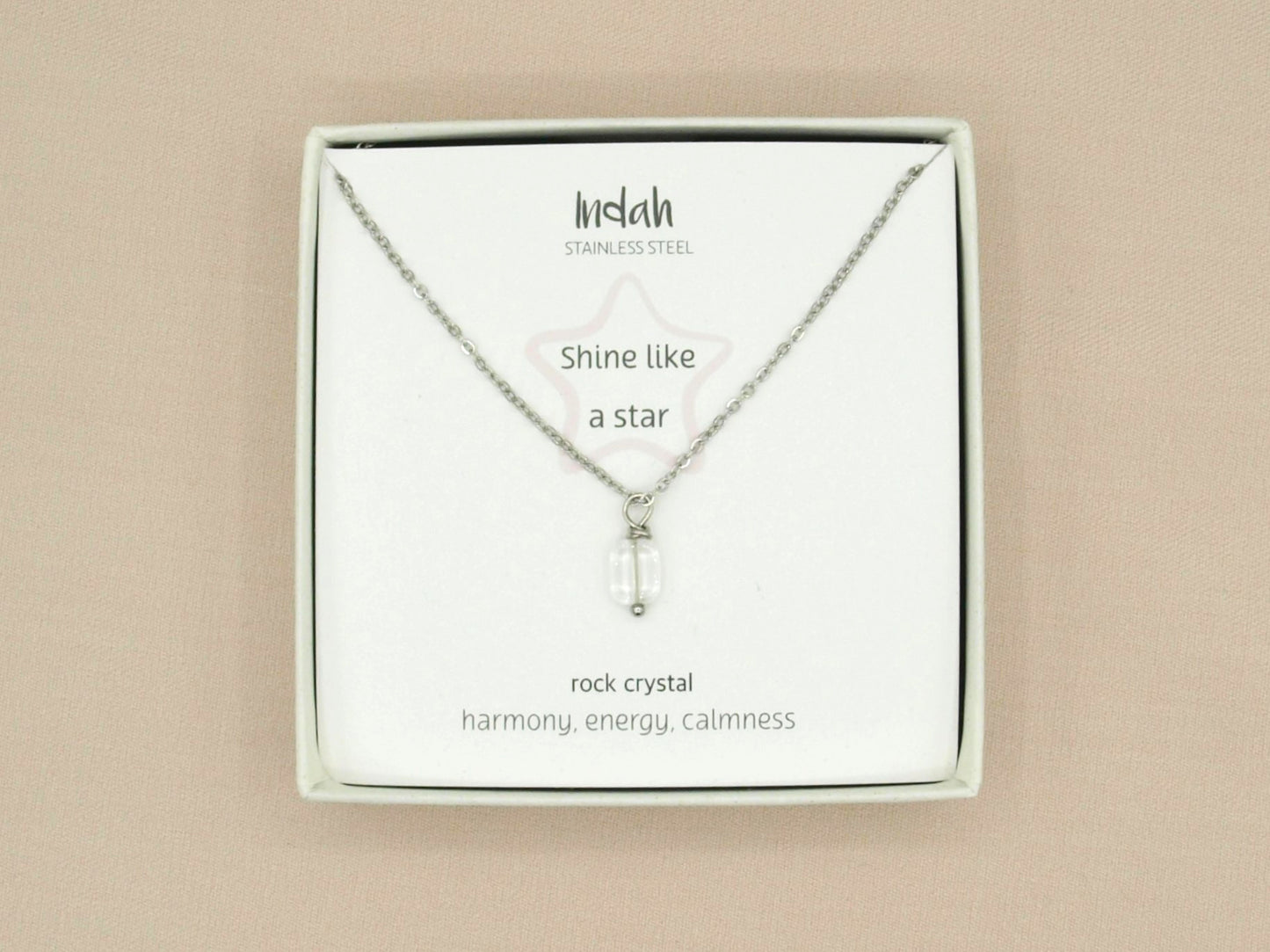 Necklace rock, rock crystal, silver and gold stainless steel