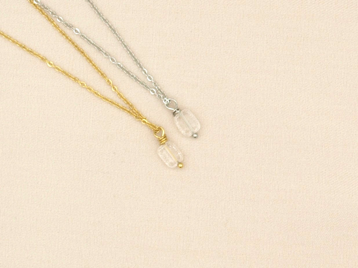 Necklace rock, rock crystal, silver and gold stainless steel