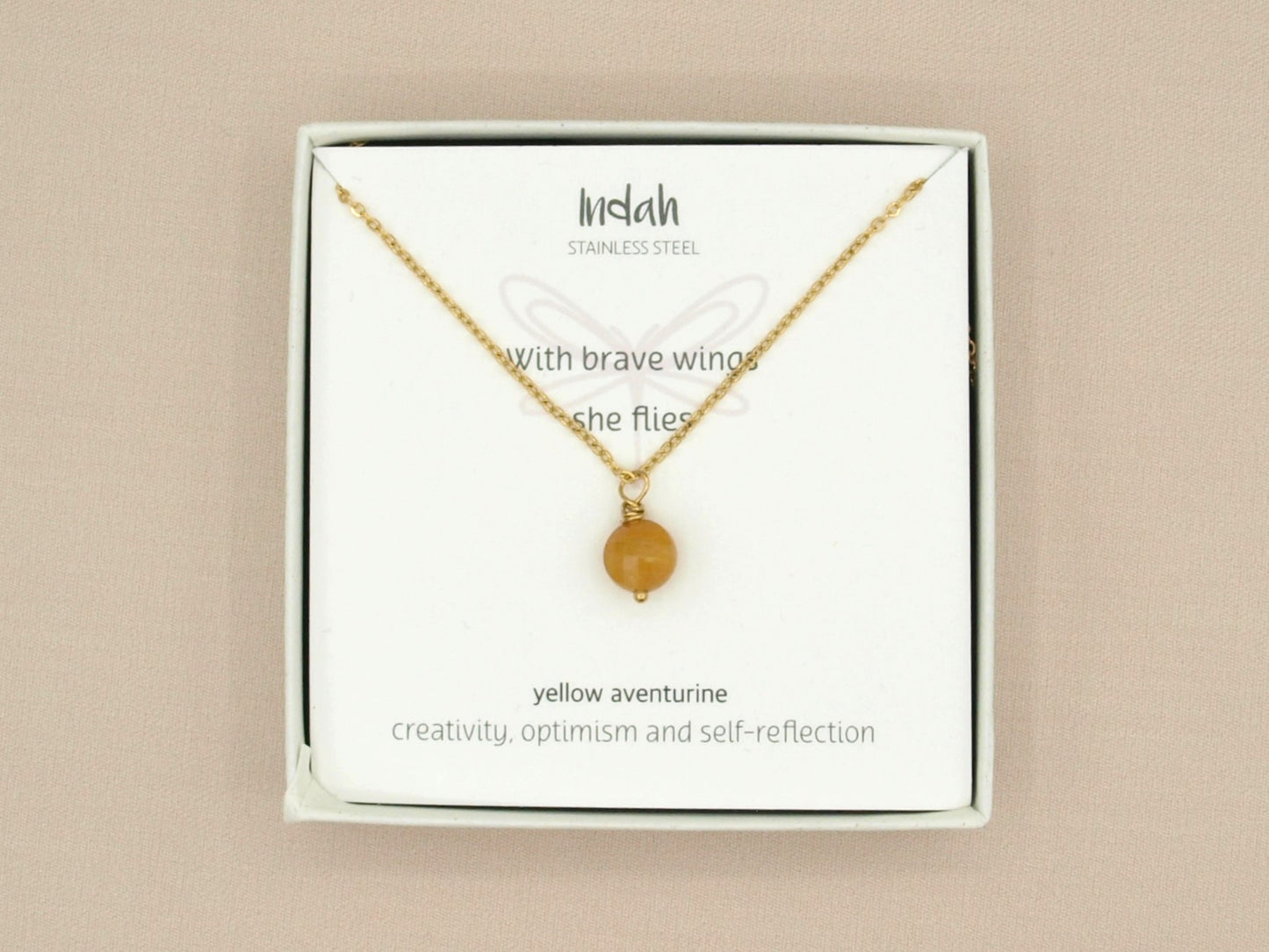 Necklace rock, yellow aventurine, silver and gold stainless steel