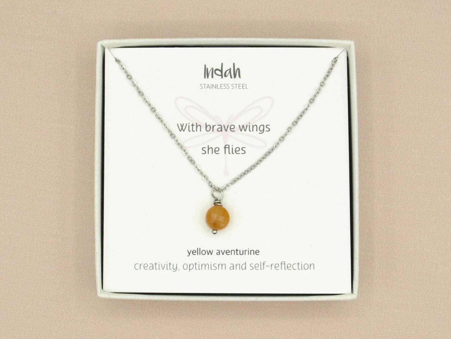 Necklace rock, yellow aventurine, silver and gold stainless steel