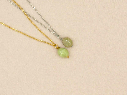Necklace rock, jade, silver and gold stainless steel