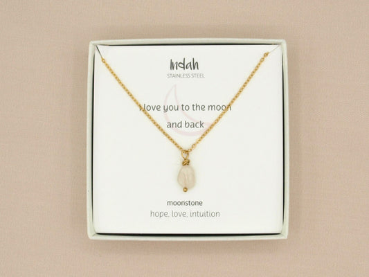 Necklace rock, moonstone, silver and gold stainless steel