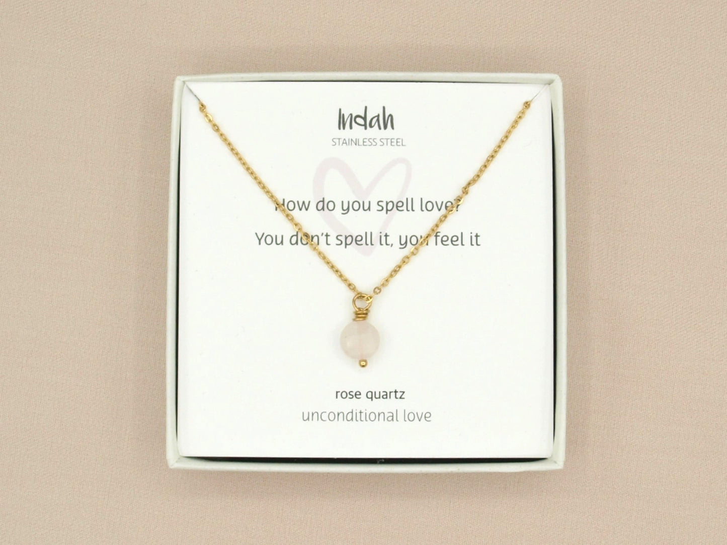 Necklace rock, rose quartz, silver and gold stainless steel