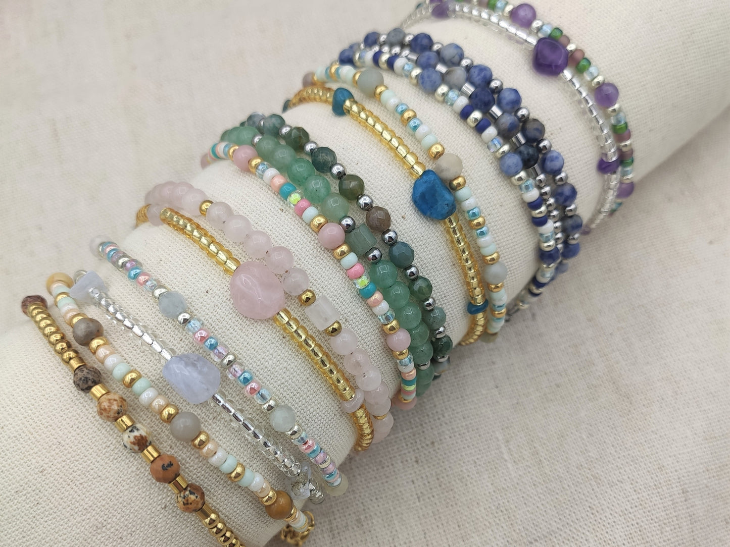 Bracelet Nani rose quartz, silver or gold stainless steel