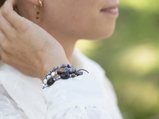 Bracelet Batu oval Sodalite, silver or gold stainless steel