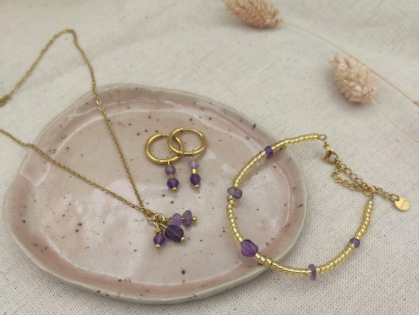 Bracelet Indah natural stone, silver or gold stainless steel
