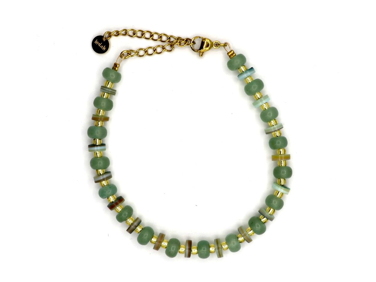 Bracelet Batu aventurine rondel, silver or gold stainless steel