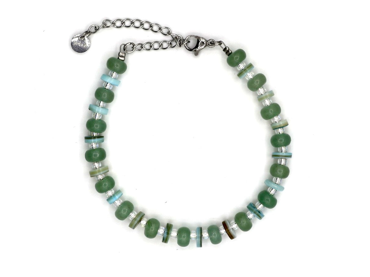 Bracelet Batu aventurine rondel, silver or gold stainless steel