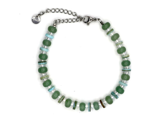 Bracelet Batu aventurine rondel, silver or gold stainless steel