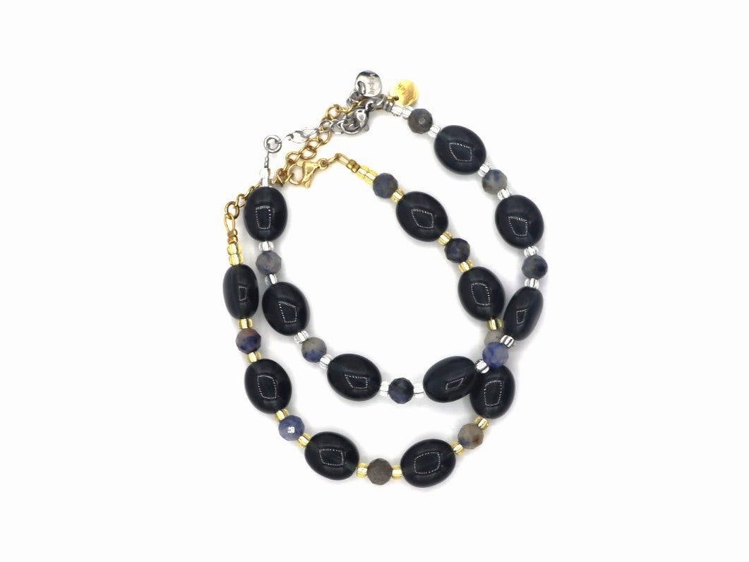 Bracelet Batu oval Sodalite, silver or gold stainless steel