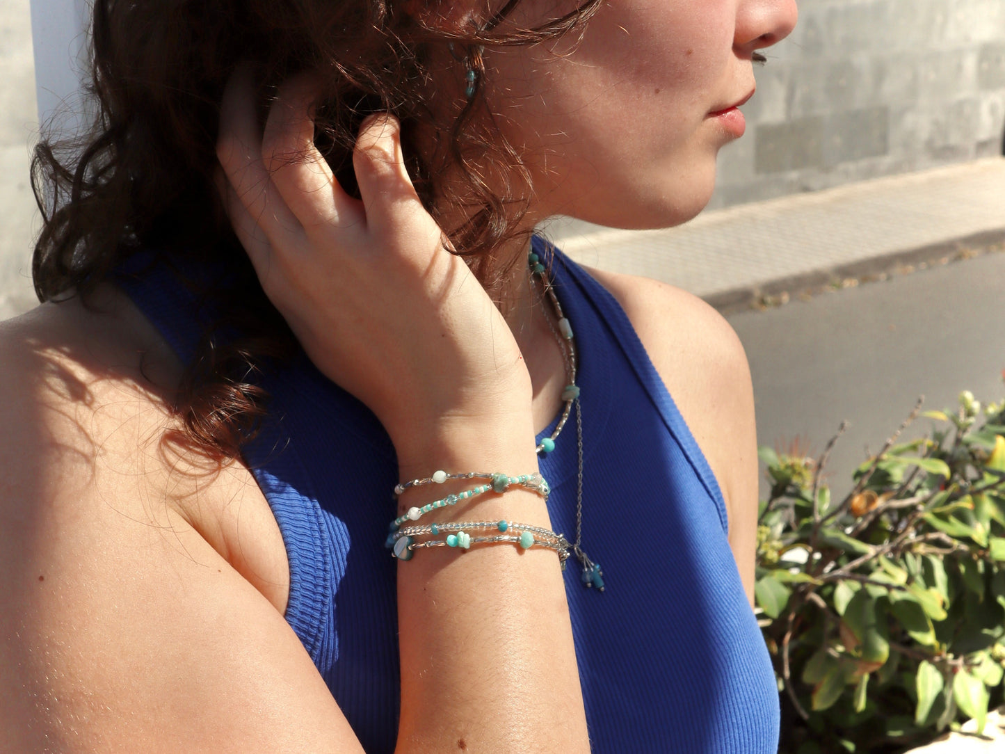 Bracelet Kirana aquamarine silver or gold stainless steel