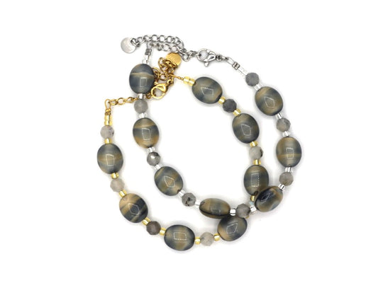 Armband Batu chalcedoon, zilver of goud roestvrijstaal