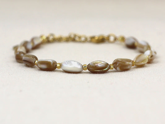 Bracelet Batu mother of pearl, silver or gold stainless steel