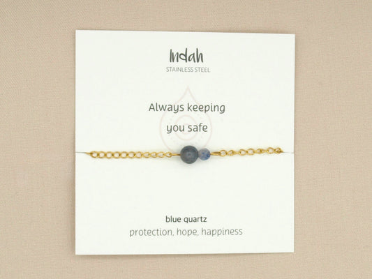 Bracelet rock chain, blue quartz, silver and gold