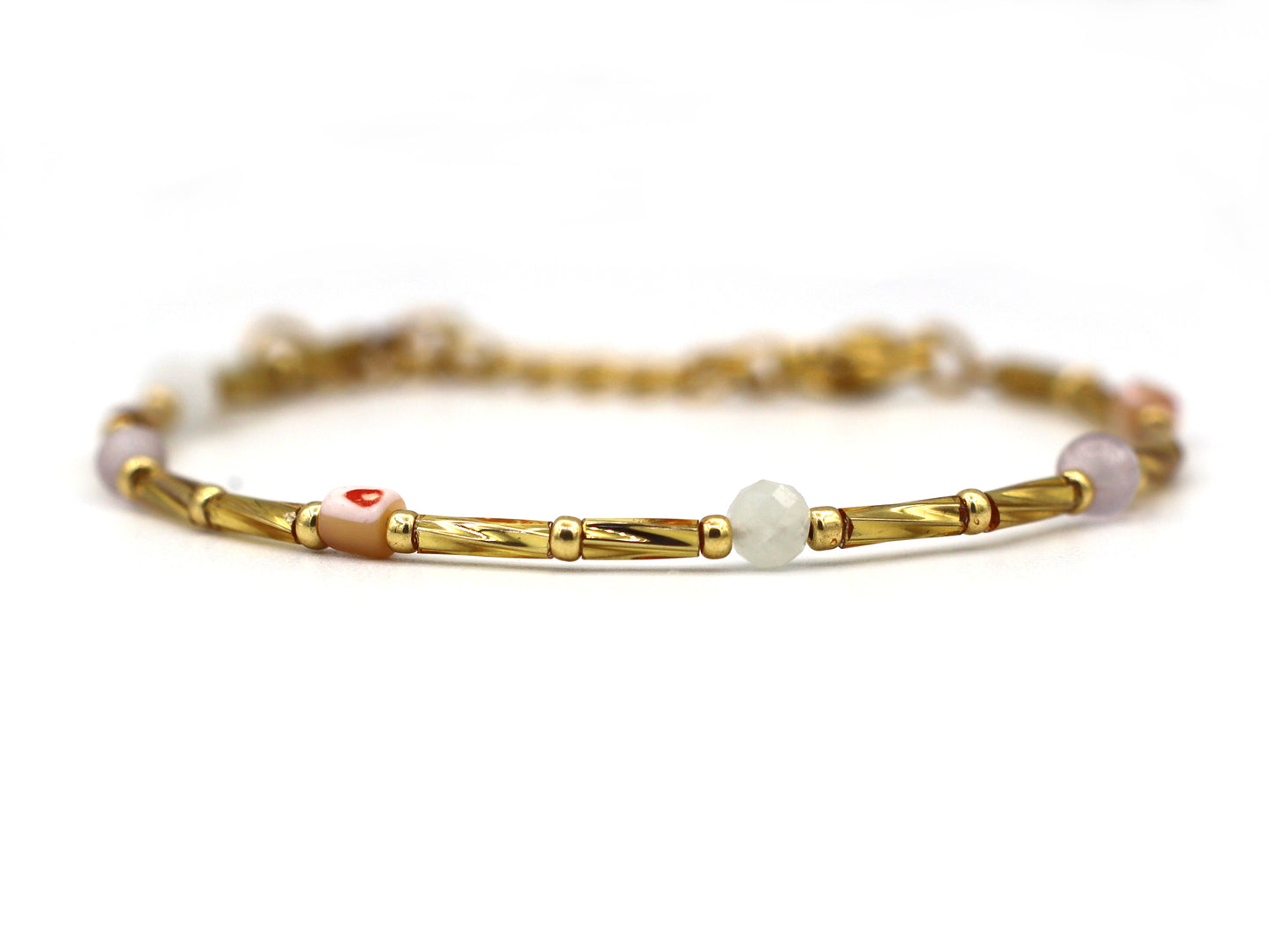 Armband Fira morganiet en amethyst, zilver of goud roestvrijstaal