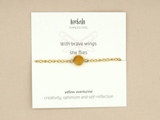 Bracelet rock chain, yellow aventurine, silver and gold