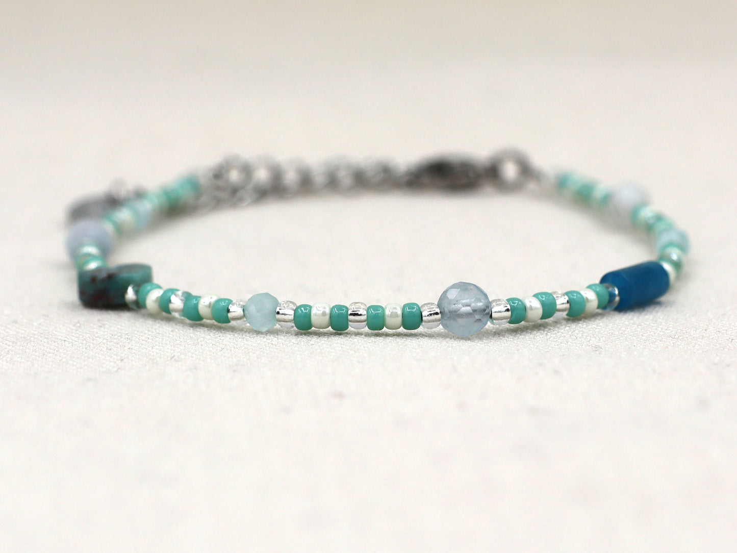 Necklace Tiga aquamarine, silver and gold stainless steel