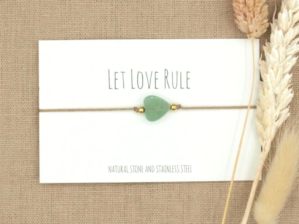 Love bracelet aventurine, silver or gold stainless steel