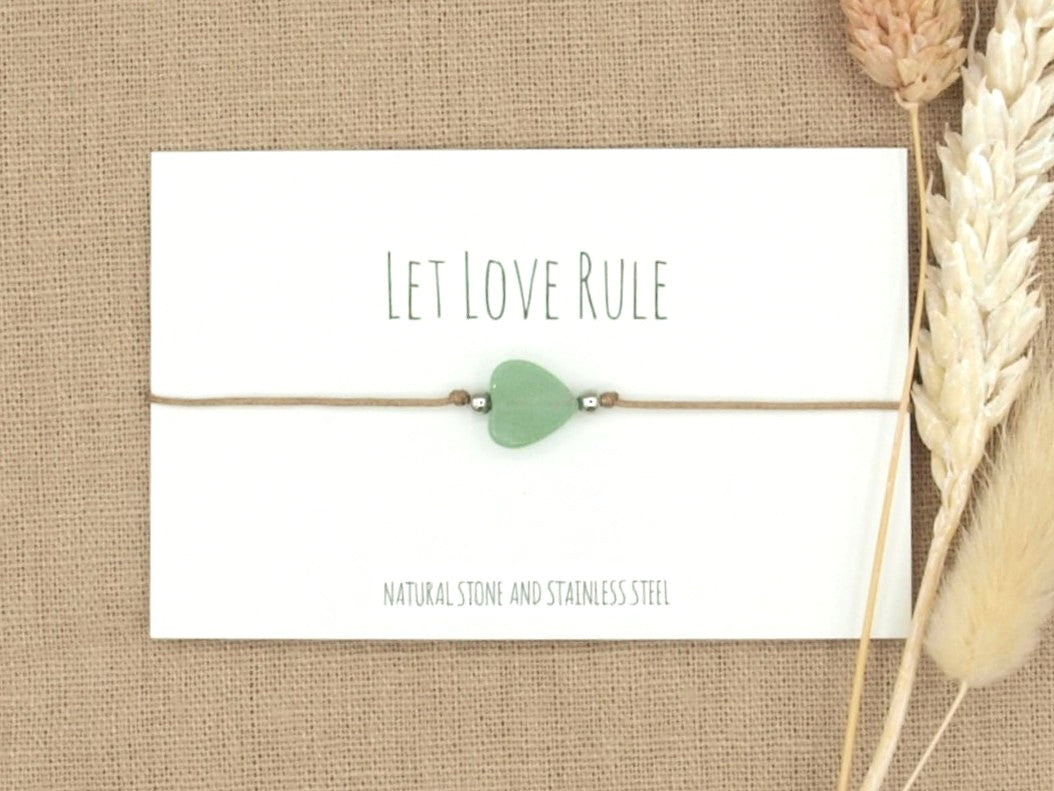 Love bracelet aventurine, silver or gold stainless steel