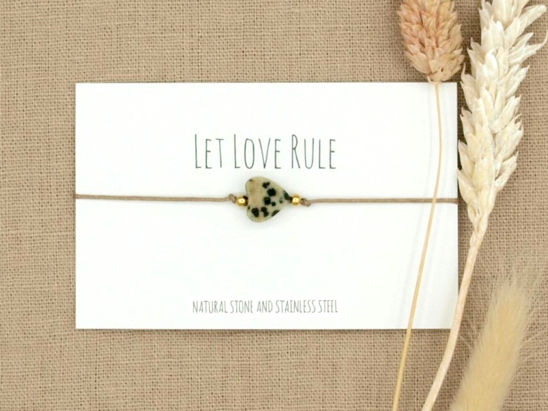 Love bracelet dalmatian jasper, silver or gold stainless steel