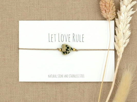 Love bracelet dalmatian jasper, silver or gold stainless steel