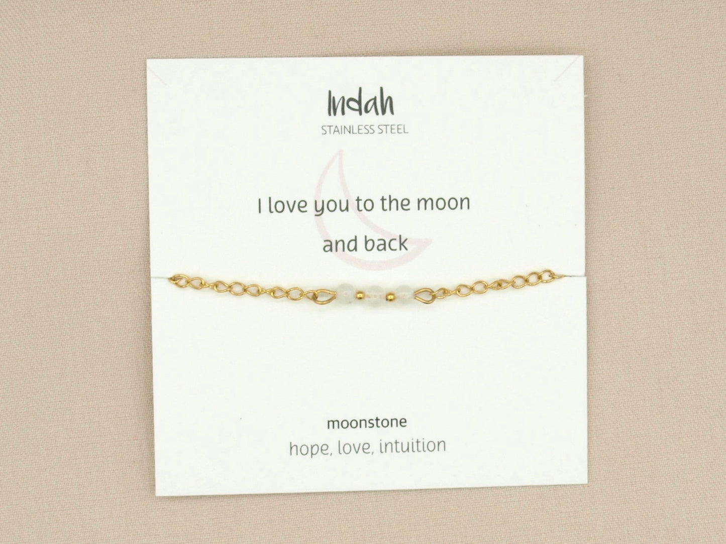 Necklace rock, moon-moonstone, silver and gold stainless steel