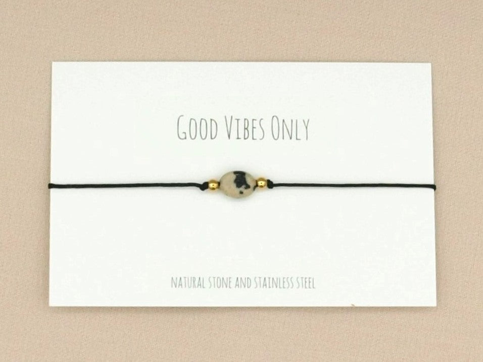 Necklace Lucy, dalmatian jasper, silver or gold stainless steel