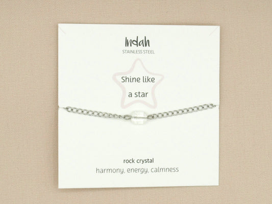 Bracelet rock chain, rock crystal, silver and gold