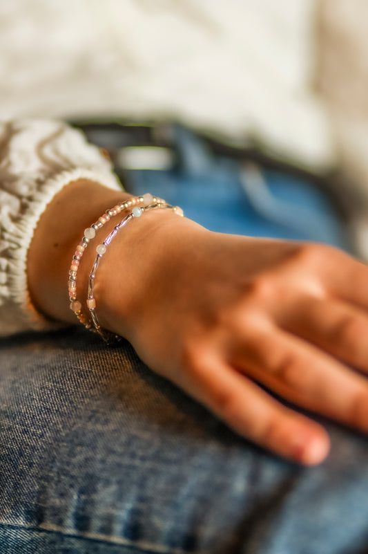 Bracelet Cinta rose quartz, silver or gold stainless steel