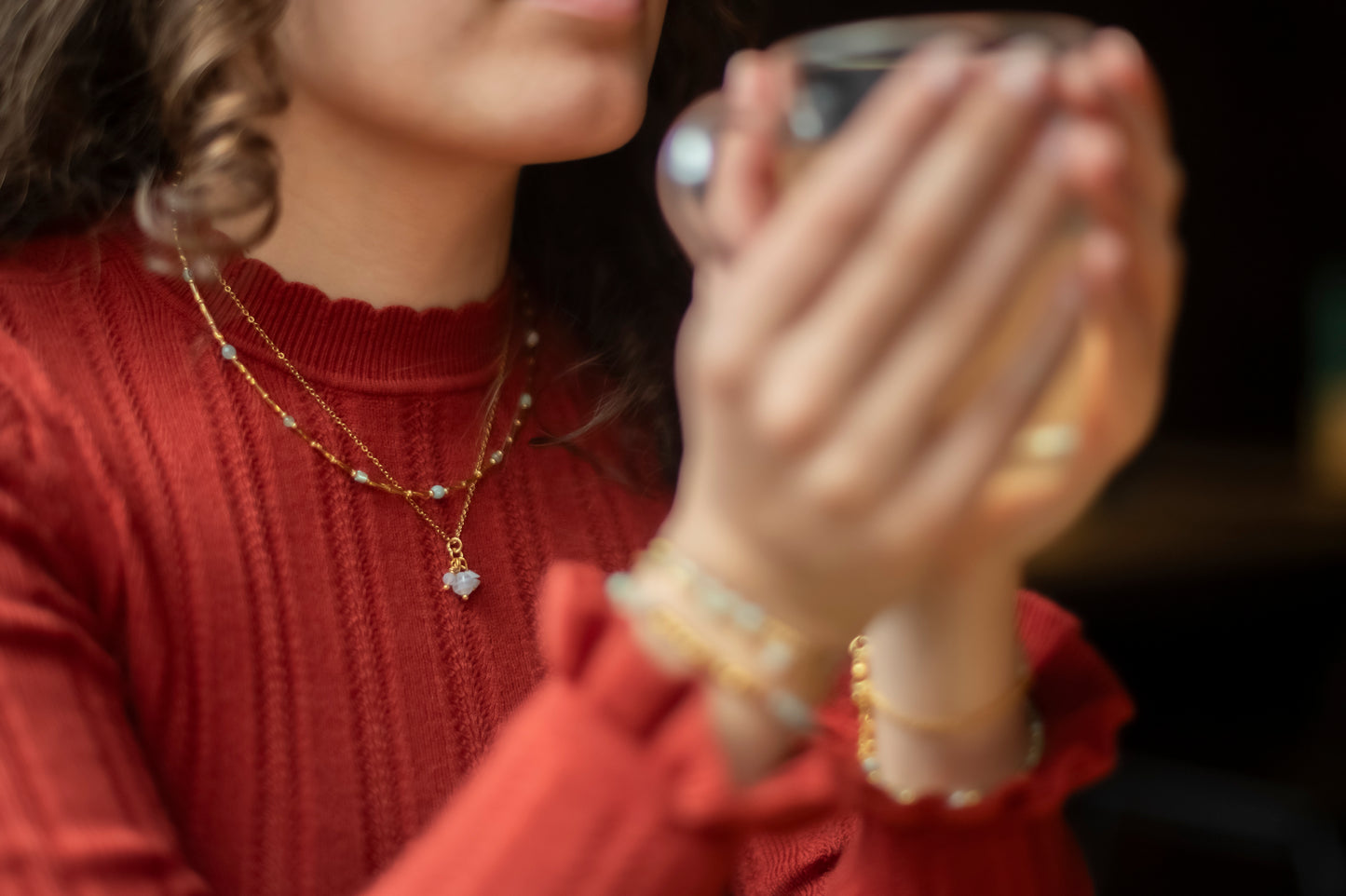 Ketting Indah natuursteen, zilver of goud roestvrijstaal