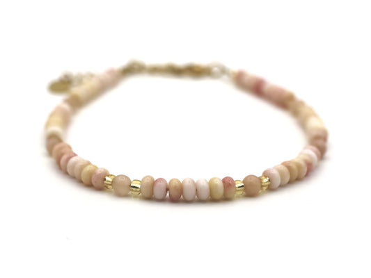 Anklet Talisa peach moonstone, silver or gold stainless steel