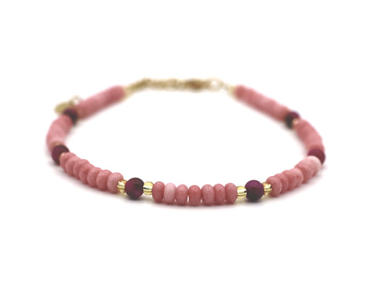 Anklet Talisa pink tiger eye, silver or gold stainless steel