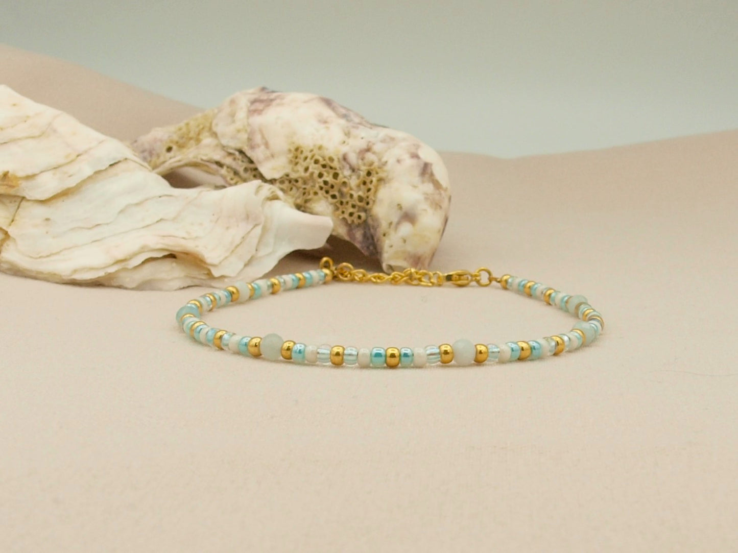 Anklet amazonite, silver or gold stainless steel