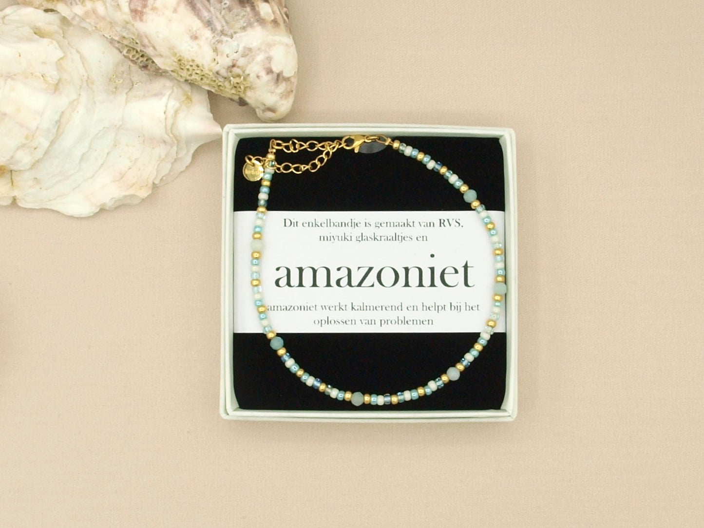 Anklet amazonite, silver or gold stainless steel