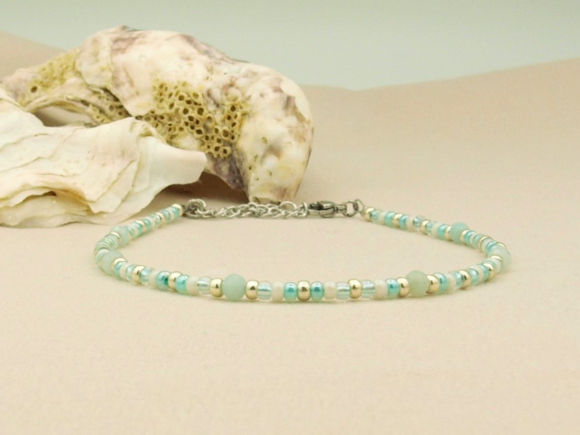 Anklet amazonite, silver or gold stainless steel