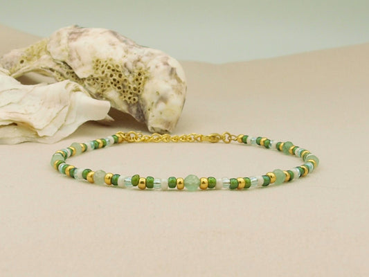 Anklet aventurine , silver or gold stainless steel