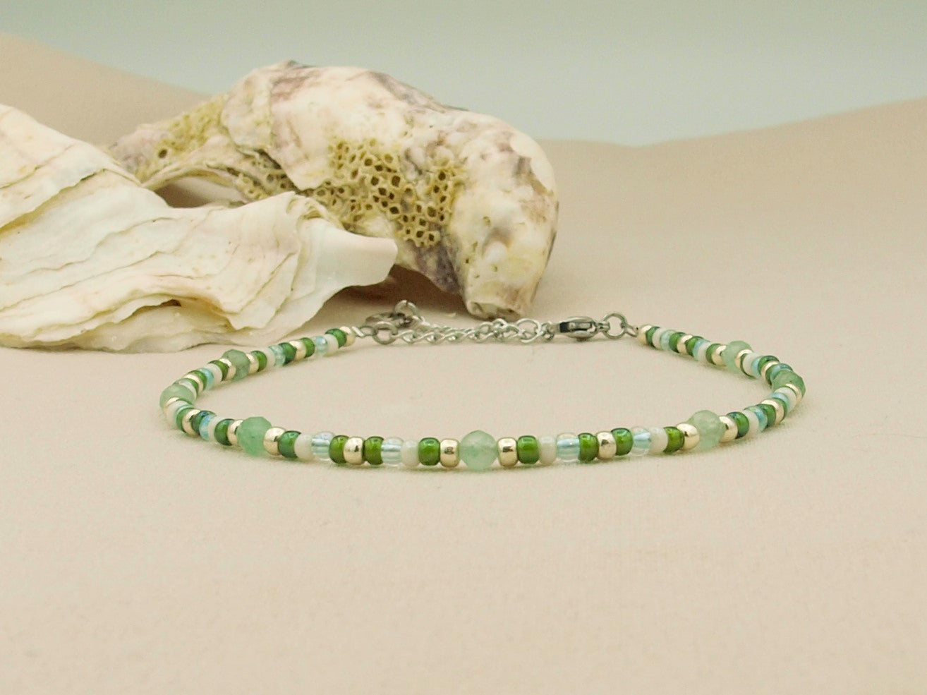 Anklet aventurine , silver or gold stainless steel