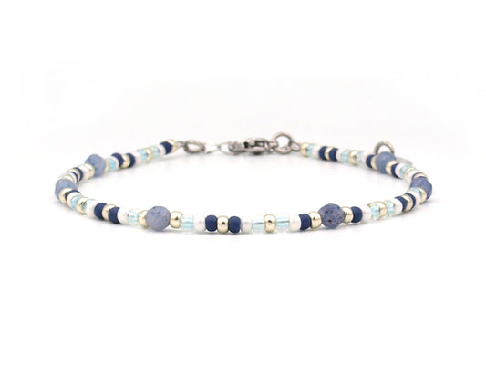 Anklet blue quartz, silver or gold stainless steel