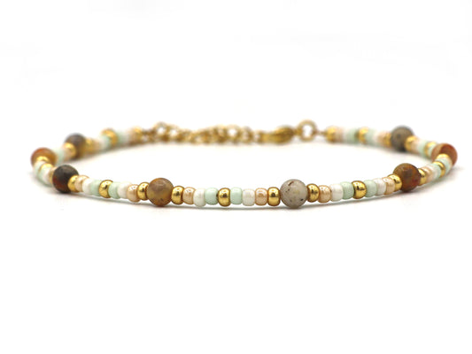 Enkelbandje crazy lace agaat, zilver of goud rvs