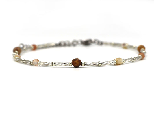 Anklet Fira jasper and sunstone, silver or gold stainless steel