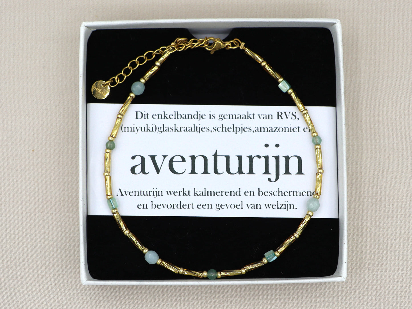 Enkelbandje Fira amazoniet en aventurijn, zilver of goud roestvrijstaal