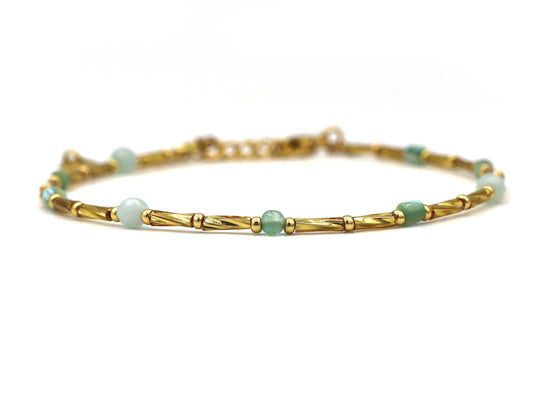 Anklet Fira amazonite and aventurine, silver or gold stainless steel