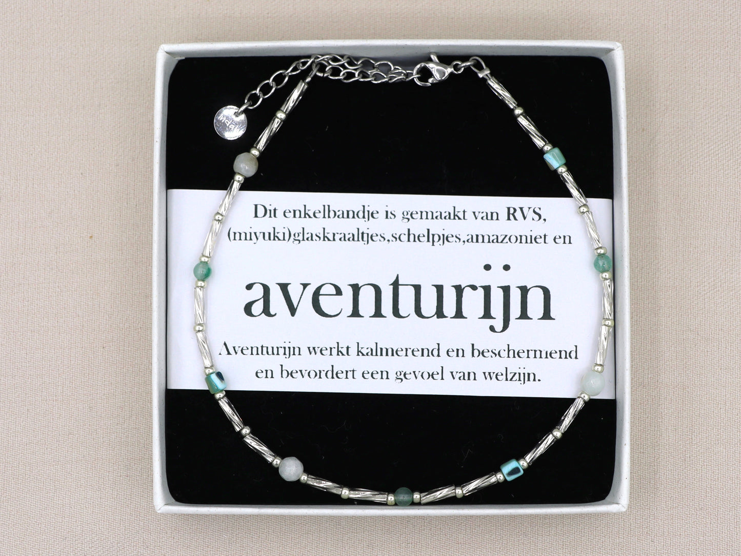 Enkelbandje Fira amazoniet en aventurijn, zilver of goud roestvrijstaal