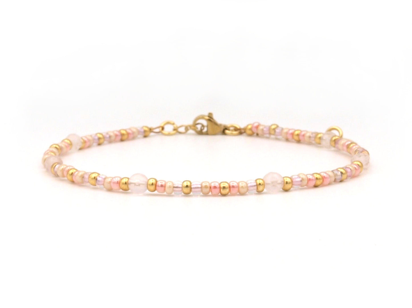 Anklet rose quartz, silver or gold stainless steel