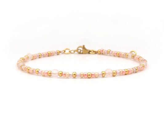 Anklet rose quartz, silver or gold stainless steel